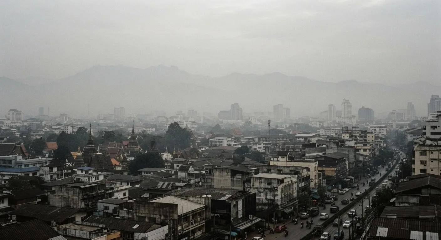 Haze over Chiang Mai during northern Thailand's burning season
