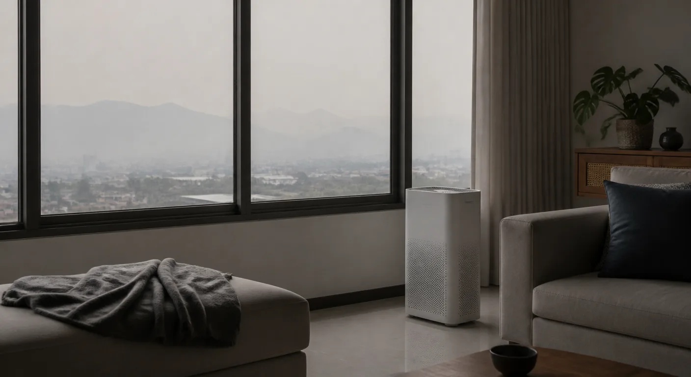 An air purifier running indoors during Chiang Mai's smoke season
