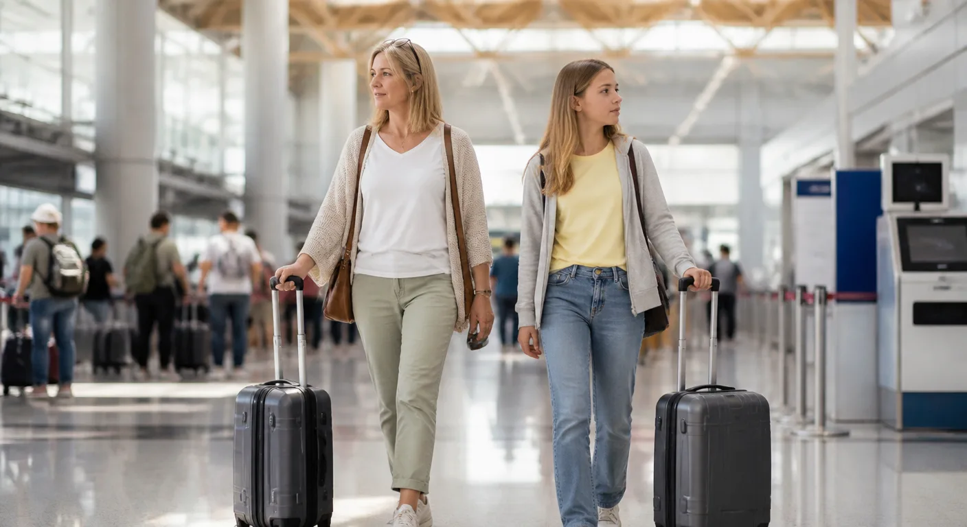 A parent and daughter leaving Thailand through Chiang Mai airport to reset a 180-day stay