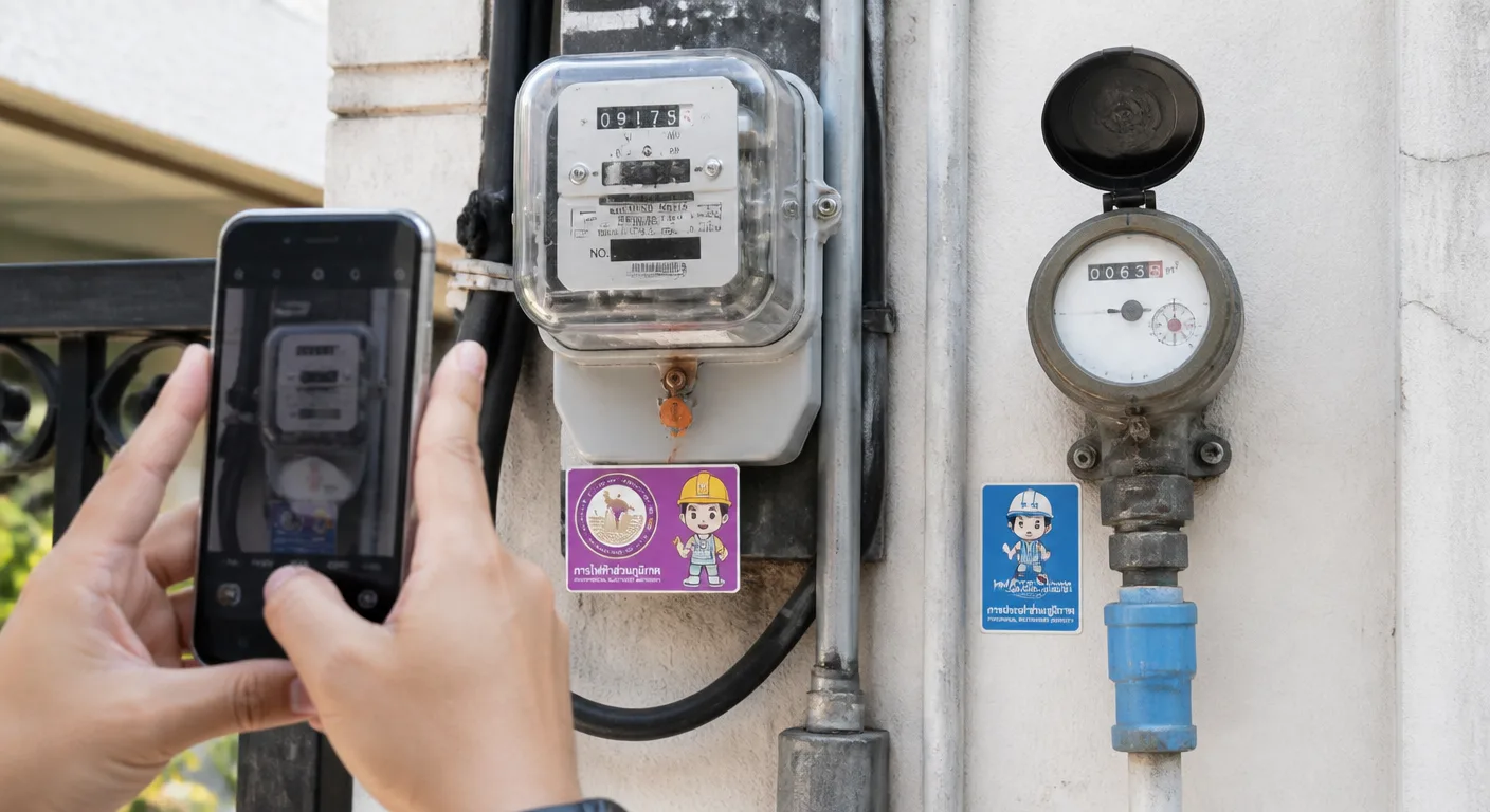 Photographing the electricity and water meter readings at move-in to a Thai rental