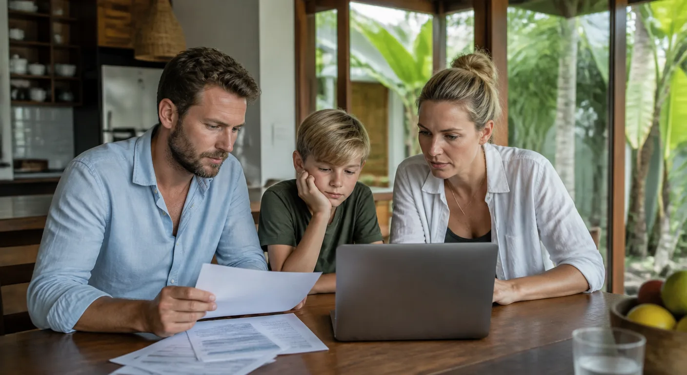A foreign family reviewing bank statements to track money brought into Thailand