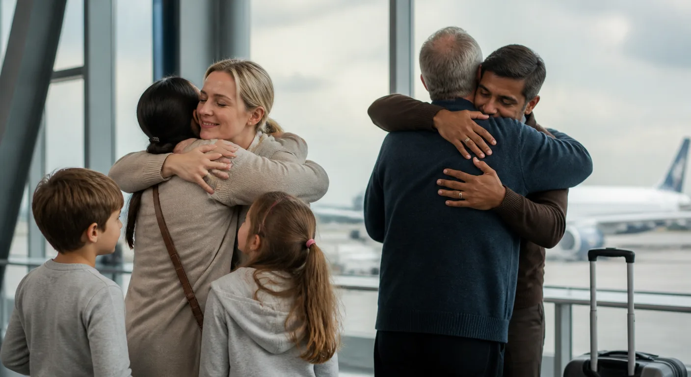 Two worldschooling families saying goodbye after weeks in the same city